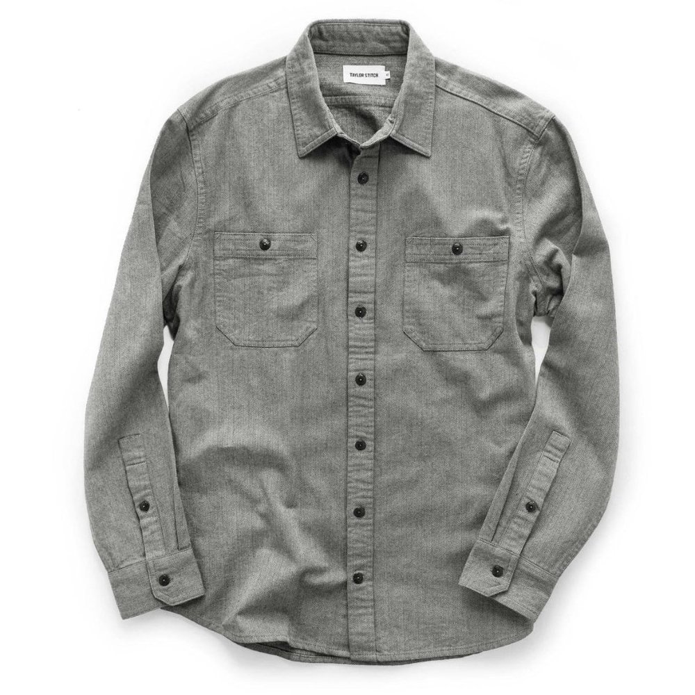 Taylor Stitch Men's Utility Shirt Slate Gray Herringbone Size 40